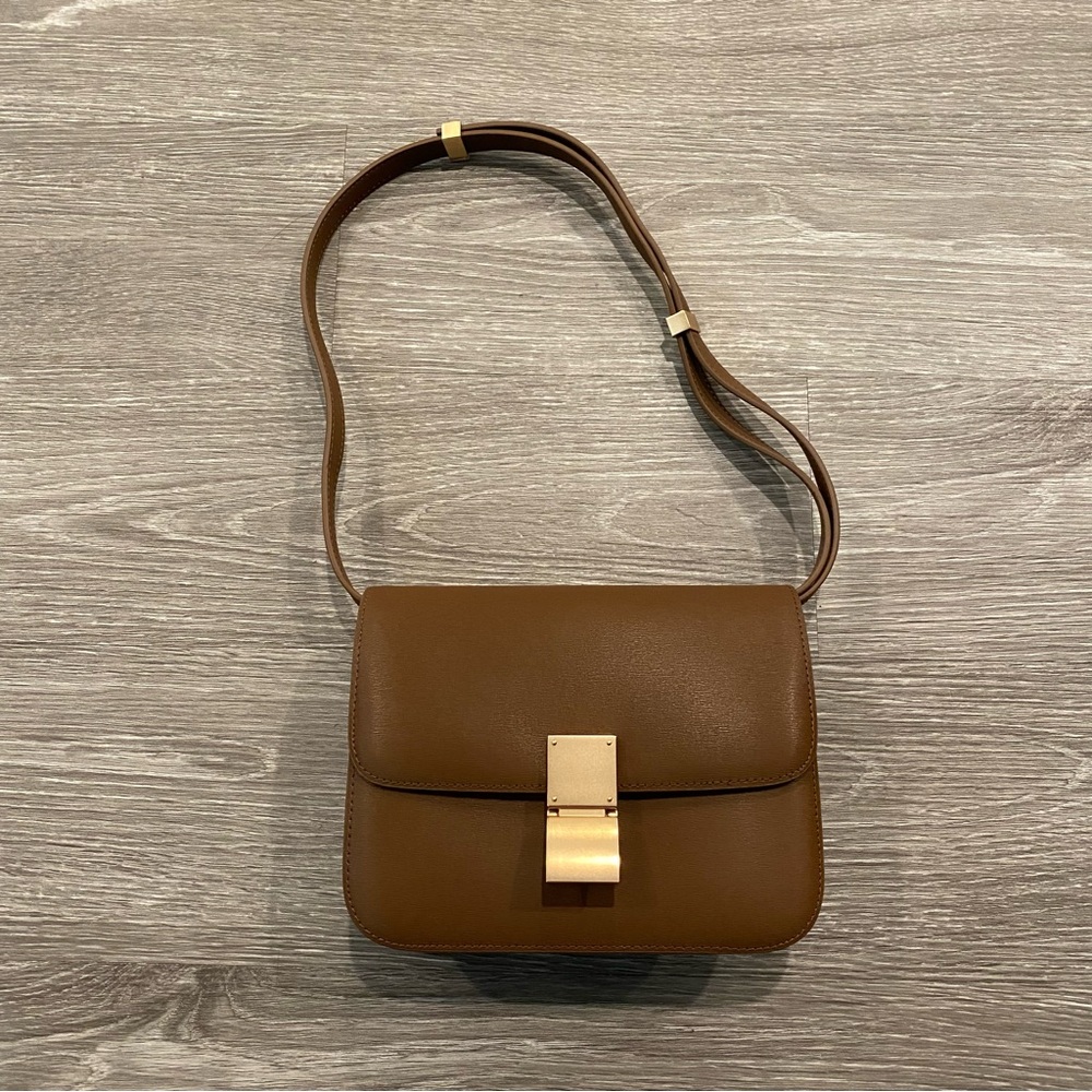 Brown Calfskin Leather Box Bag